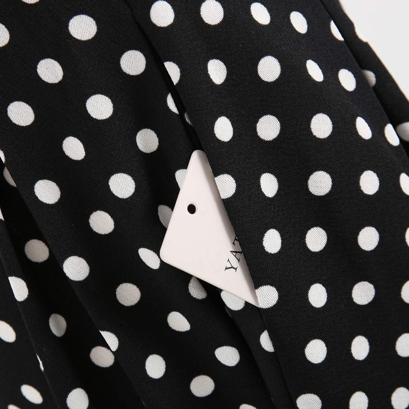 YATHON Dresses for Women Vintage Black Dot Front O V-Neck Fall Pleated Pockets Party Cocktail Business Swing Casual Wear to Work Dresses (S, YT018-Black Dot) - Image 5